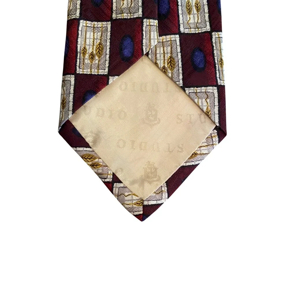 Robert Talbott Studio Nordstrom Mens Silk Tie Burgundy Geometric Pattern USA